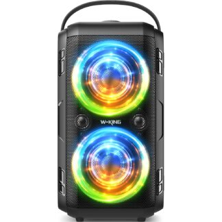 W-KING Bluetooth Speaker Loud, 180W Peak Party Portable Outdoor Haut Parleur Speaker Wireless Boom Box/4 Drivers(2 * 4.04’’ Woofer)-80W Deep Bass Tube, Huge 105dB Sound, Lights/IPX5/EQ/24H/USB/TF/AUX