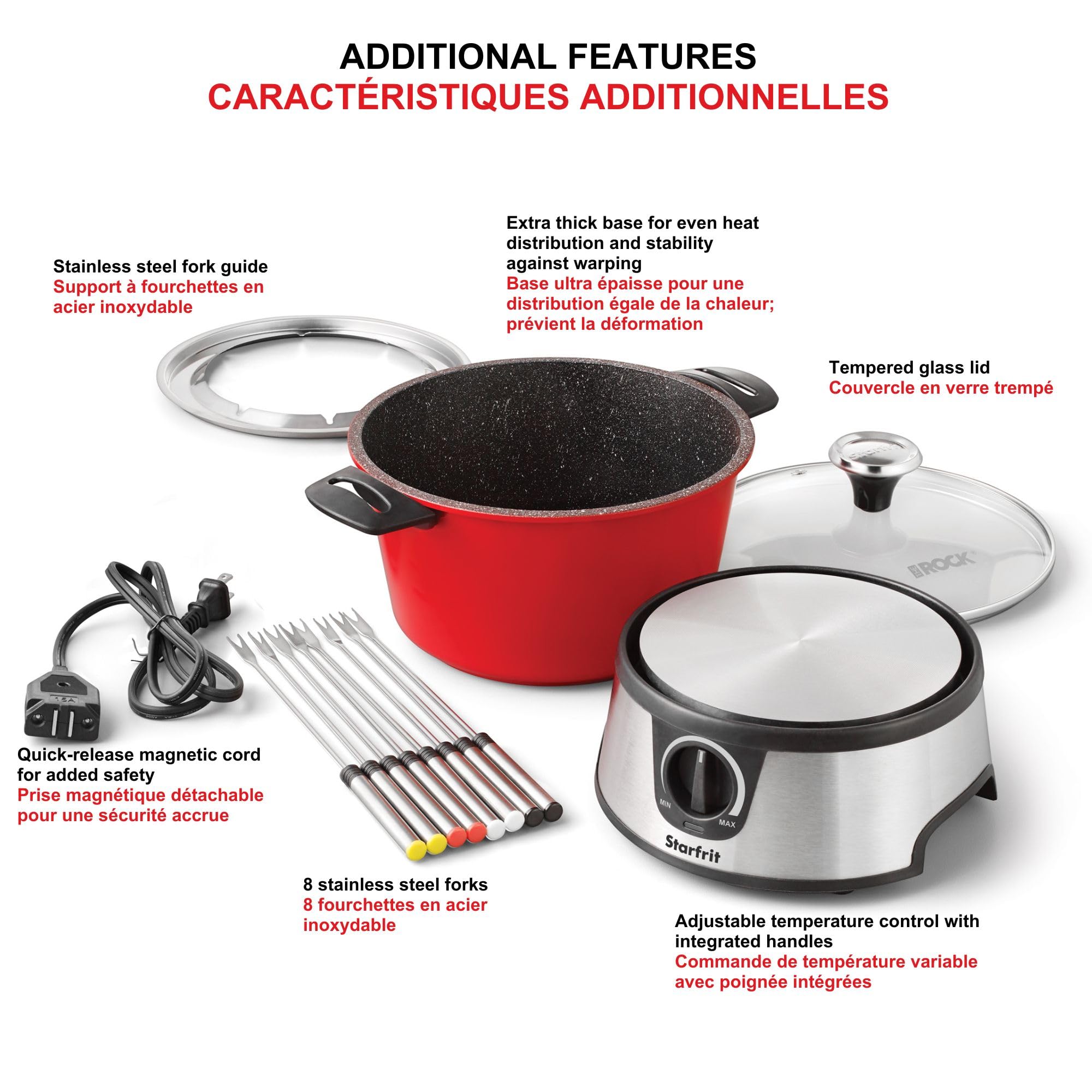 Starfrit The Rock Electric Fondue 13PC Set - 3L - Nestable Components - Quick Release Magnetic Cord - 1500W - Image 12
